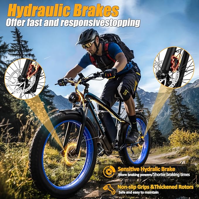 Ebike for Adults Electric, 52V 19.2Ah/32Ah, Peak 2000W/2500W E-Bike, 36/40MPH, 70 Miles/100Miles Long Range, Hydraulic Disc Brake, Off Road Snow Mountain E-Bike, 24"/26" Fat Tire Fast Electric Bicycle