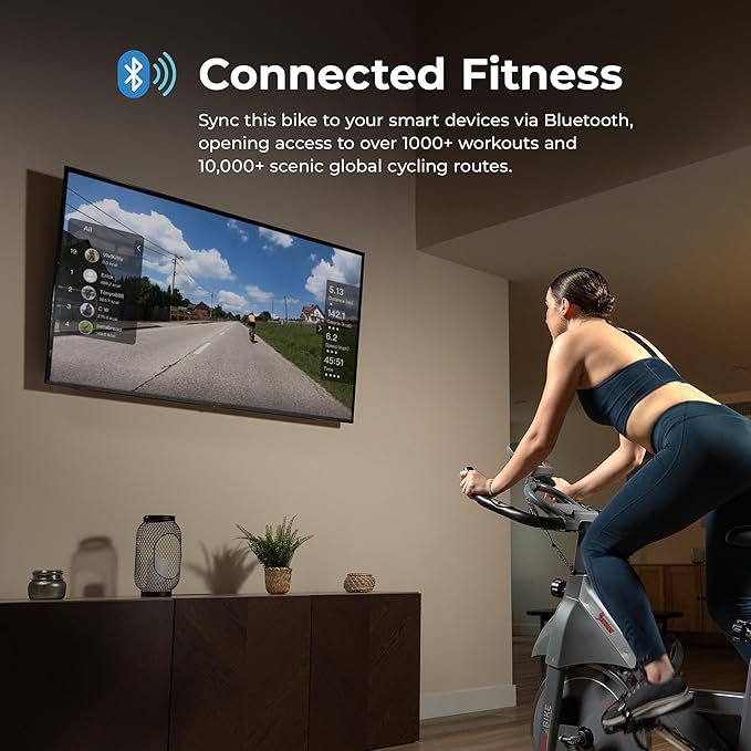 Sunny Health & Fitness Indoor Cycling Exercise Bike w/Adjustable Cushion Seat & Multi-Grip Handlebar, Stationary Workout Equipment For Adult Cardio Training, Optional Free SunnyFit App Connection