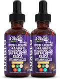 Biotin Liquid Drops Collagen Keratin Hyaluronic Acid Saw Palmetto for Hair Skin and Nails Silica Vitamin A C Vitamin D Bamboo Turmeric Zinc Folate Magnesium Horsetail LuxGlo by Clean Nutra - 2Pack