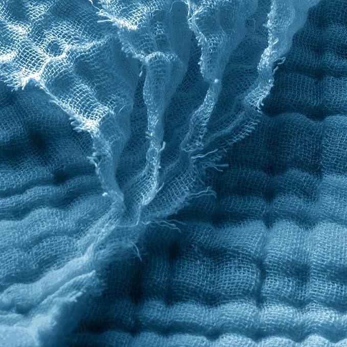 Carriediosa 100% Cotton Muslin Throw Blanket 66" X 90" Twin XL Size，4-Layers Summer Gauze Throws for Bed Couch，Soft Lightweight Breathable Linen Blankets Bedspread for Adults All Season，Dusty Blue