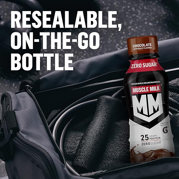Muscle Milk Genuine Protein Shake, Vanilla Creme, 11.16 Fl Oz Bottle, 12 Pack, 25g Protein, Zero Sugar, Calcium, Vitamins A, C & D, 5g Fiber, Energizing Snack, Workout Recovery, Packaging May Vary