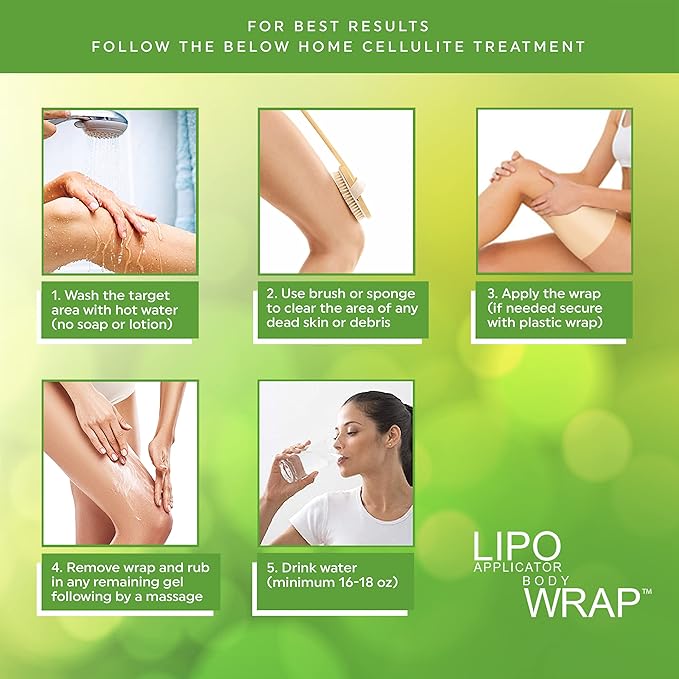 Body Wrap With Guarana, Green Tea, and Seaweed Wraps Works for Stomach Belly Legs Arms Abdomen. 6 Wraps + Gel