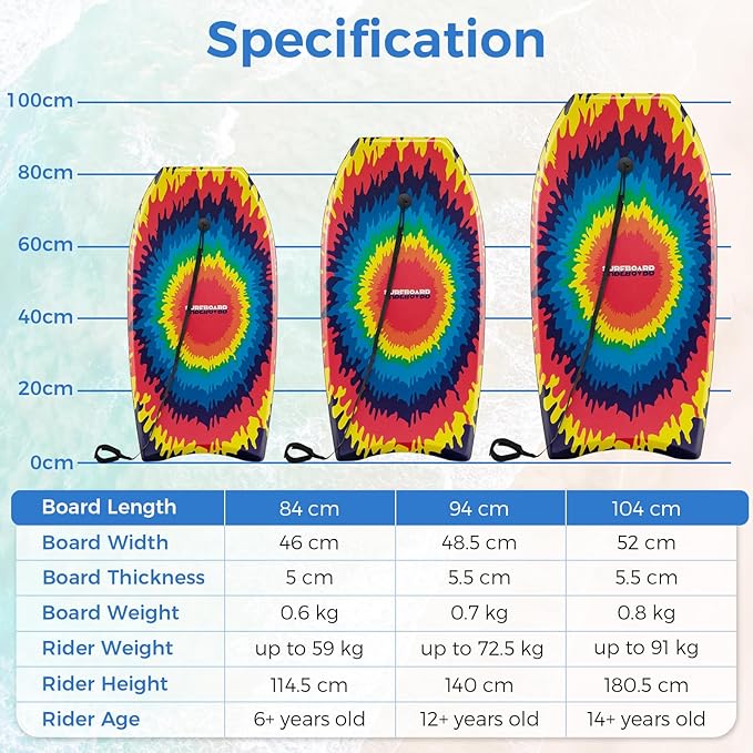 KOTEK 33/37/41 Inch Body Board with Wrist Leash, EPS Core, Dual Channel, HDPE Slick Bottom, Bodyboard for All Skill Levels & Wave Conditions
