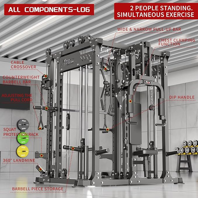 Power Cage,1600lbs Multi-Function Power Rack with Adjustable Cable Crossover System and More Training Attachment, Weight Cage for Home Gym