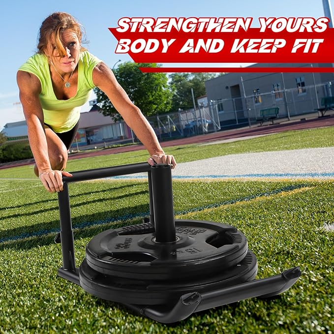 GADFISH Medium-Sized Weight Sled, Adjustable Height Workout Fitness Sled for Speed Training, Push and Pull Sleds for Exercise, Suitable for 1" & 2" Weight Plate, Applicable to Multiple Scenarios