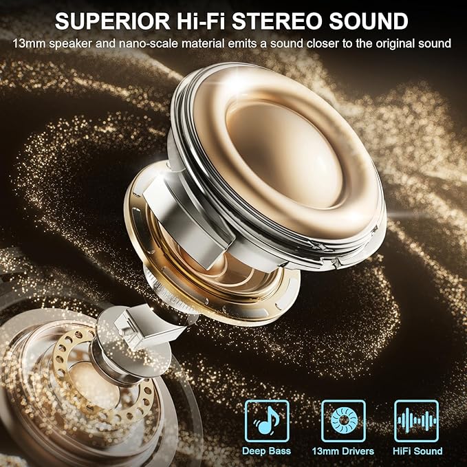 Wireless Earbuds Bluetooth Headphones Noise Cancelling, Bluetooth 5.4 Ear bud with Dynamic Drivers Stereo, 40H Playtime Sports Earphones Wireless Waterproof with LED Power Display for Laptop Pad Phone