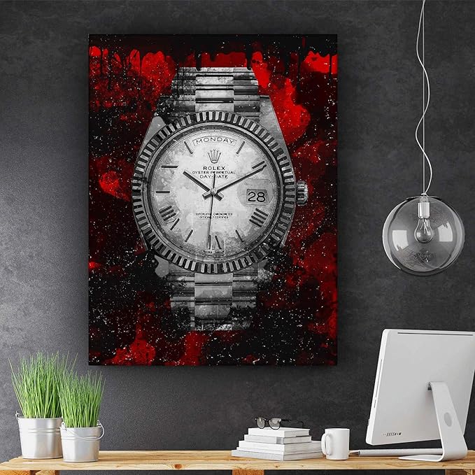 Luxury Watch Canvas Print Office Wall Decor Modern Art Pop Culture Decoration Inspiration Clock Timer Prints Framed Arts Walls Furniture (24" x 18")
