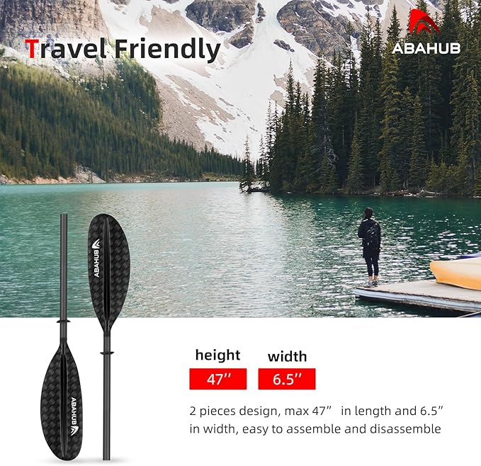 Abahub 1 x Carbon Kayak Paddles, 90.5 Inches Kayaking Oars for Boating, Canoeing with Free Paddle Leash, Carbon Fiber Shaft Black/Blue/Green/Orange/Yellow/White/Red Plastic Blades