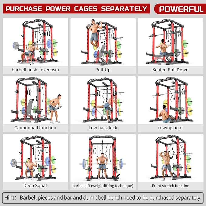 Power Cage Multi-Function Power Rack with Cable Crossover System,1800 LBS Capacity Squat Rack with Weight Bench,for Home Gym