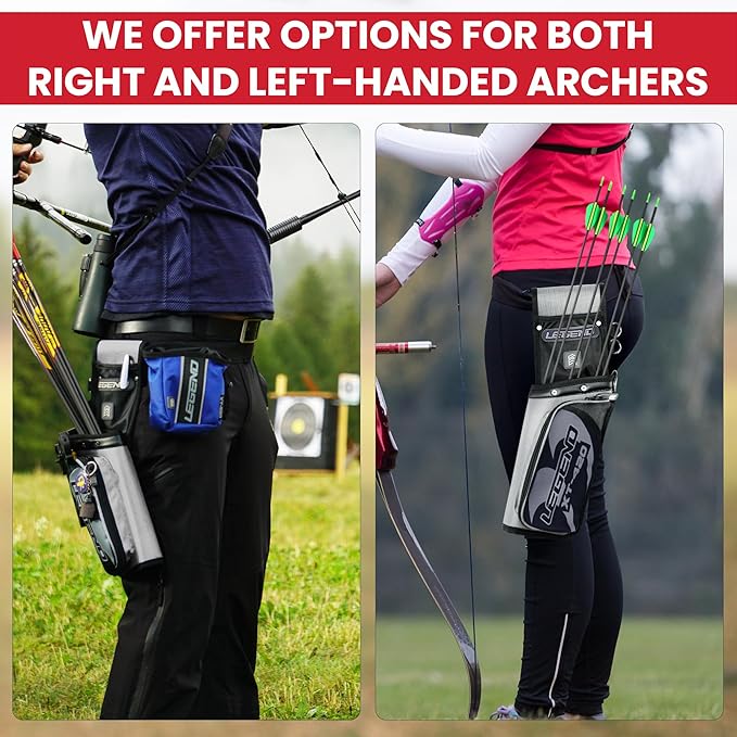 Legend XT420 Field Quiver - Left or Right-Handed Quiver Arrow Holder, Archery Quiver with 3 Arrow Tube, Durable Nylon Hip Quivers with Multiple Pockets for Archery Accessories, Score Card & Tools