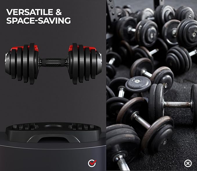 Yaheetech Adjustable Dumbbell Set 28/40/52.5/90LBS Adjustable Dumbbells Fast Adjust Dumbbell Weight Set with Anti-Slip Handle and Tray for Men/Women Home Gym Strength Training Equipment Single/Pair