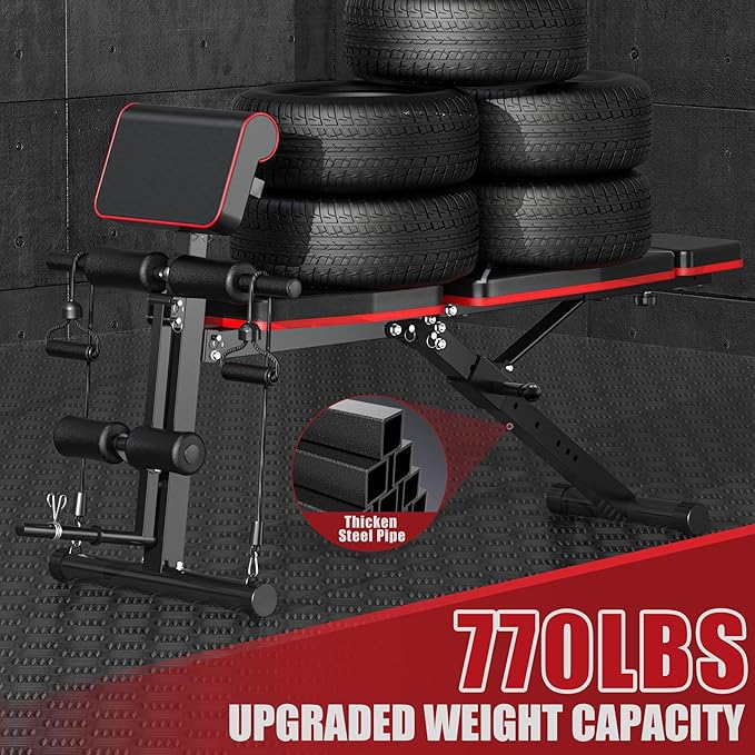 Adjustable Weight Bench, Bench Press for Full Body Workout, Foldable Workout Bench for Home Gym, Strength Training Bench to Incline Decline Flat w/Leg Extension and Headrest
