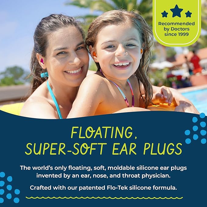 Earvolution Floating Putty Buddies Ear Plugs for Swimming - Invented by an Ear Physician - Moldable, Premium, Silicone - Floats on Water - Waterproof - Made in The USA - 3 Pack - Blue/Yellow/Green