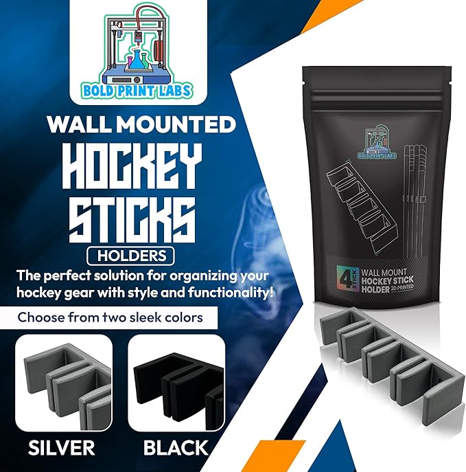 Wall Mount Hockey Stick Holder | Ice Hockey Stick Organizer (Black, 5 Stick Wall Mount)