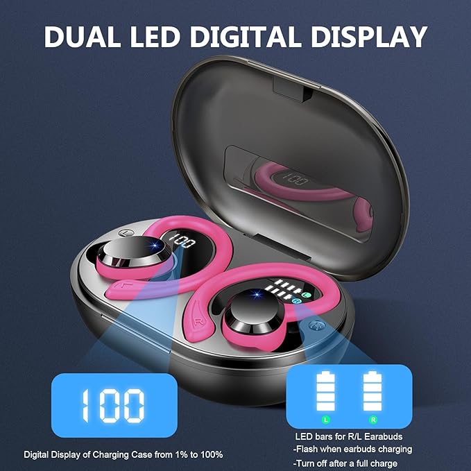 Wireless Earbuds Sport Bluetooth Headphones 5.4, 2025 Bluetooth Earbuds 4 HD Mic, Over-Ear Buds with Earhooks ENC Noise Canceling Earphones, 48Hrs Stereo, IP7 Waterproof Headset for Workout/Running
