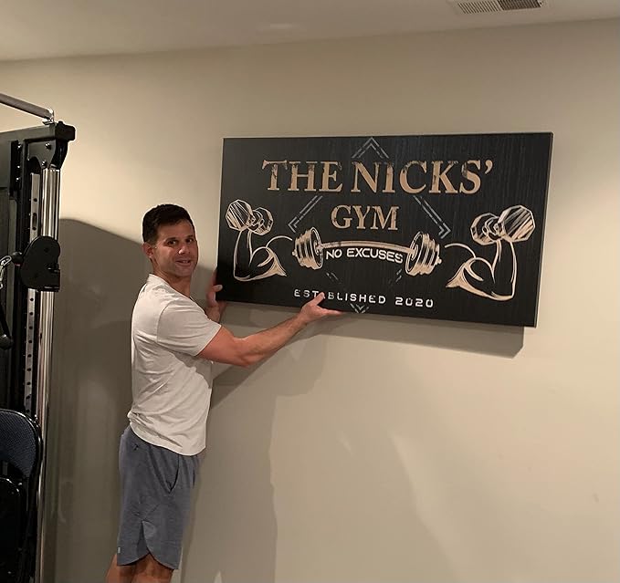 Tailored Canvases Personalized Gym Sign Wall Art Decor - Motivational Canvas for Home Gym, Workout Room, Garage, Fitness Center - Workout Inspirational Posters - Gym Name on Charcoal Background, 36x12in