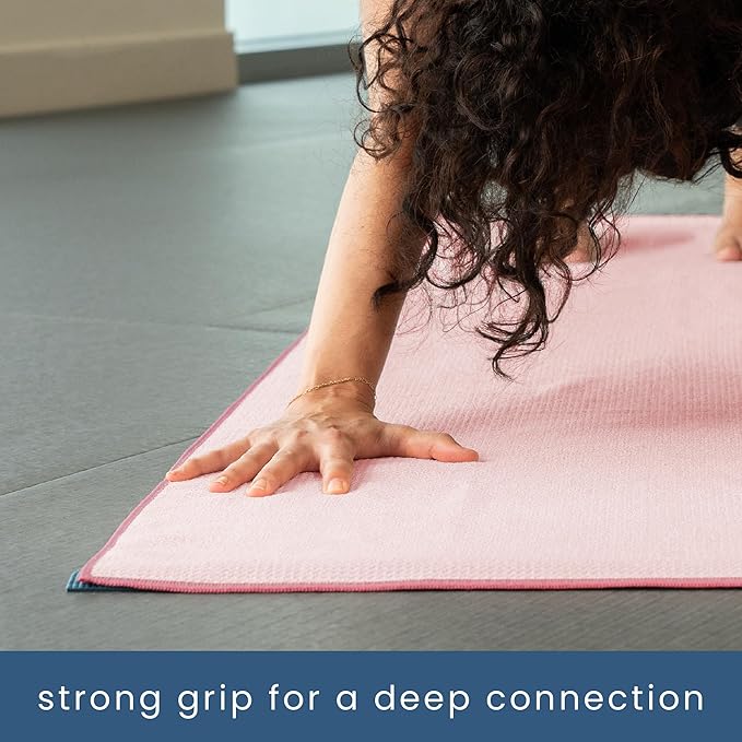 S&T INC. Yoga Mat Towel with Non-Slip Grip, Enhanced Silicone Grip, Soft and Absorbent for Gym, Pilates, and Hot Yoga Mat, 1 Pack, 24 inches x 72 inches, 340GSM, Pink