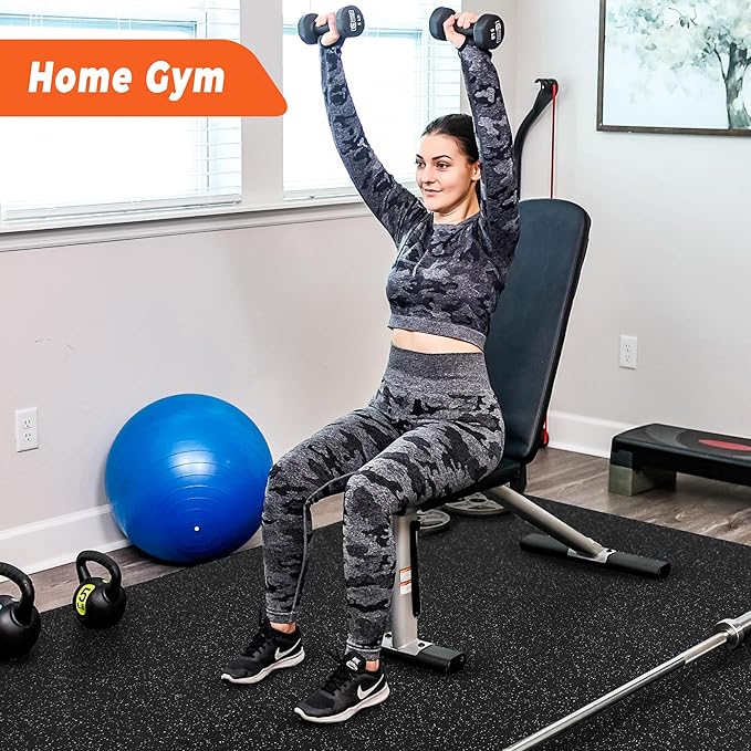SUPERJARE 0.4'' Thick 6 Pcs 24 Sq Ft Rubber Top Exercise Equipment Mats, High Density EVA Foam Mats with Rubber Top, Interlocking Gym Flooring for Home Gym, Protective Workout Mat, Black/Grey