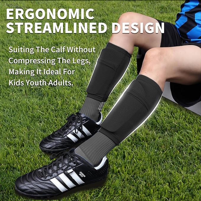 Soccer Shin Guards for Kids Youth Adults - Shin Pads and Sleeves with Optimized Insert Pocket for Boys Girls Men Women for Football Games - Protective Soccer Equipment
