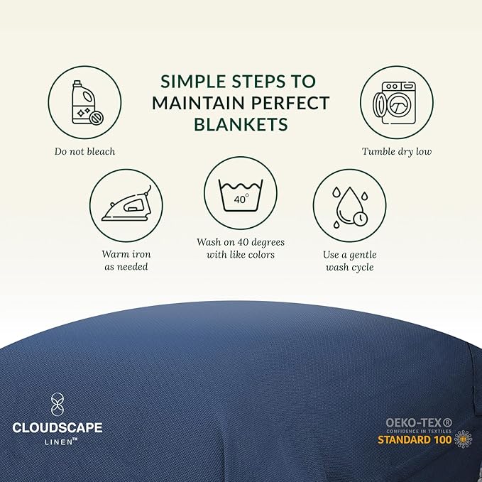 Cloud Scape Linen 100% Cotton Blanket King Size for Bed – Lightweight Summer Blanket, Herringbone Weave,fits California King Size Bed, 92x108,Ensign Blue