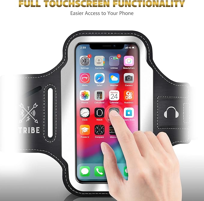 TRIBE Running Phone Holder Armband. iPhone & Galaxy Cell Phone Sports Arm Bands for Women, Men, Runners, Jogging, Walking, Exercise & Gym Workout. Fits All Smartphones. Adjustable Strap, CC/Key Pocket