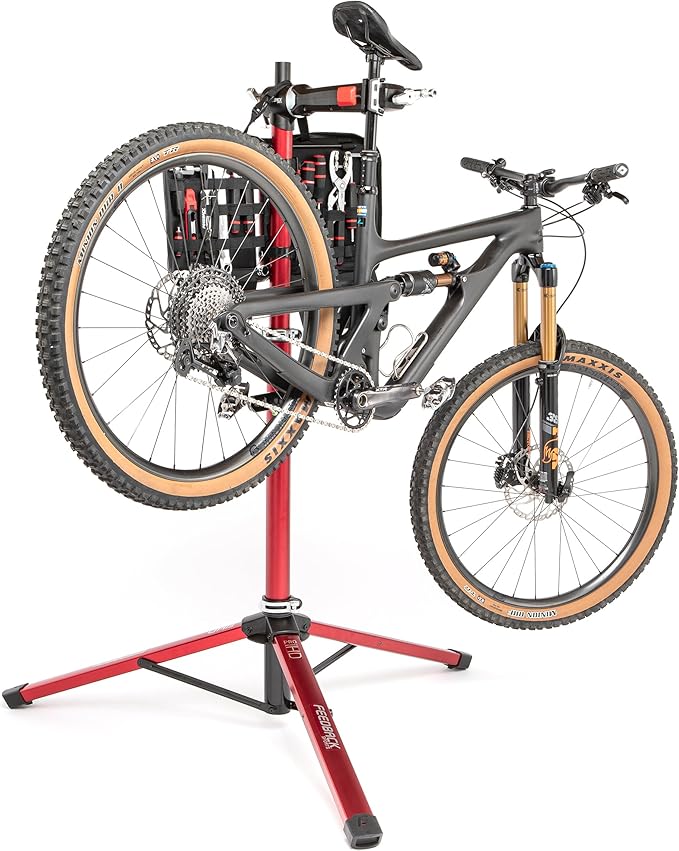 FEEDBACK SPORTS | Pro Mechanic HD (Heavy Duty) Bike Repair Stand | Lightweight, Stable Bicycle Workstand W/Tripod Base | Red