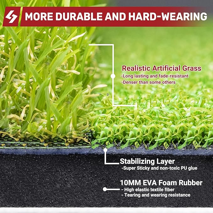 SAPLIZE Foldable Heavy-Duty Golf Hitting Mat, Practice Mat with 10mm EVA Rubber Backing, Larger Size for Indoor/Outdoor Swing and Chipping Practice, Anti-Deformation