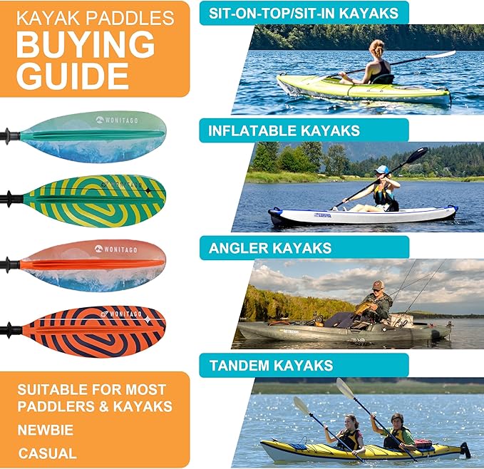 Kayak Paddles with Fiberglass Shaft and Reinforced PP Blade, Floating Adjustable Kayaking Oars, 3 Piece, 220-240 cm/86-94 Inches, 240-260 cm/94-102 Inches