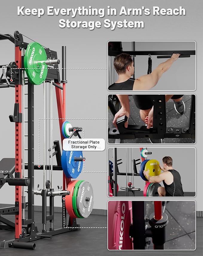 Mikolo M4 2.0 Smith Machine, All-in-One Power Cage with Independent Dual Pulley System, Multi-Function Home Gym Workout Cage for Cable Crossover