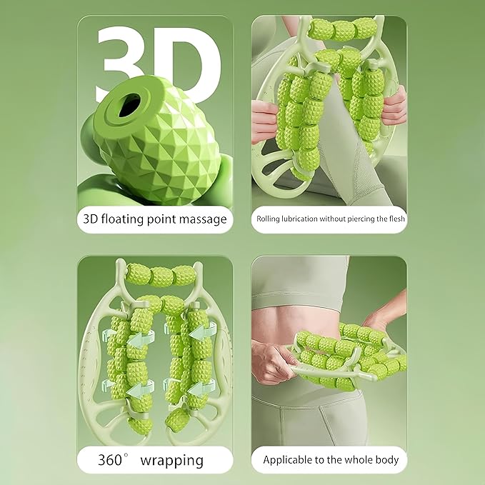 Deep Tissue Massage Roller for Legs Leg Massager Roller Thigh Massager PP 18-Wheel 9.45x10.24x4.33in Pink/Green for Home Fitness Muscle Recovery Men Women (12Wheels,Green)