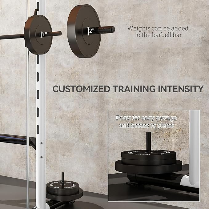 Soozier Squat Rack with Pull-Up Bar, Adjustable Power Rack with Barbell Bar, Multi-Functional Bench Press Rack for Home Gym Strength Training