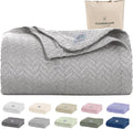 Cloud Scape Linen 100% Cotton Blanket King Size for Bed – Lightweight Summer Blanket, Herringbone Weave,fits California King Size Bed, 92x108,Light Grey