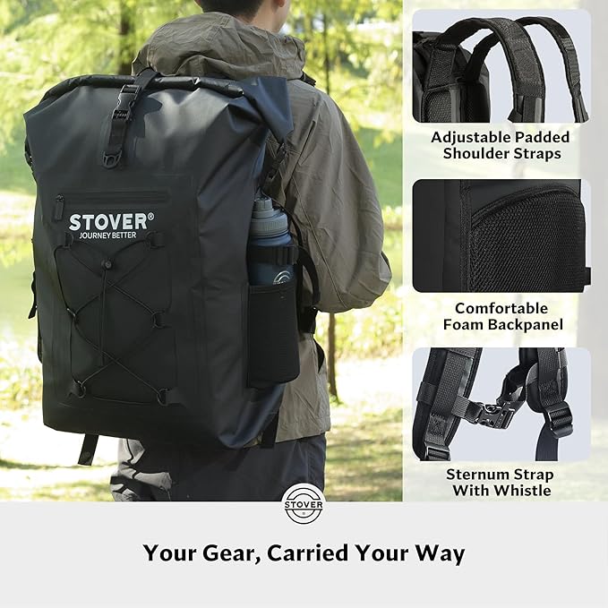STOVER 5/10/25/30/40/55L Waterproof Backpack- Floating Dry Bag for Kayaking, Travel, Beach, Hiking, & Camping, Men/Women