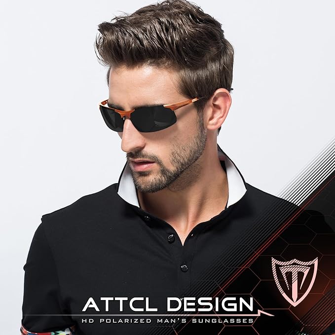 ATTCL Men's Sports Polarized Sunglasses Men for Driving running Fishing Golf - UV Protection Sun glasses Metal Frame