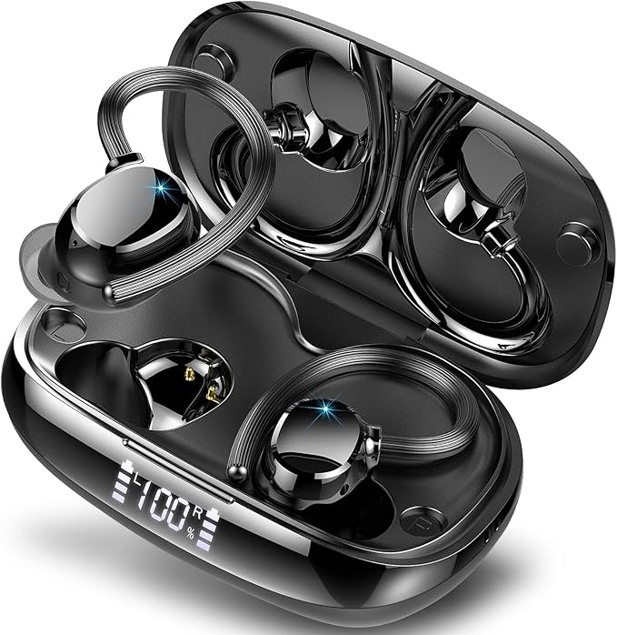 Wireless Earbuds, HiFi Stereo Sport Bluetooth 5.3 in-Ear Headphones with Earhooks, 48H Deep Bass, LED Display, Noise Cancelling, IP7 Waterproof Earphones Built-in Microphone for Running