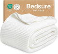Bedsure 100% Cotton Blanket Twin XL Size for College Dorm - Breathable and Soft, Waffle Weave Twin Blanket for Summer, Dorm Room Essentials, White, 66x90 inches