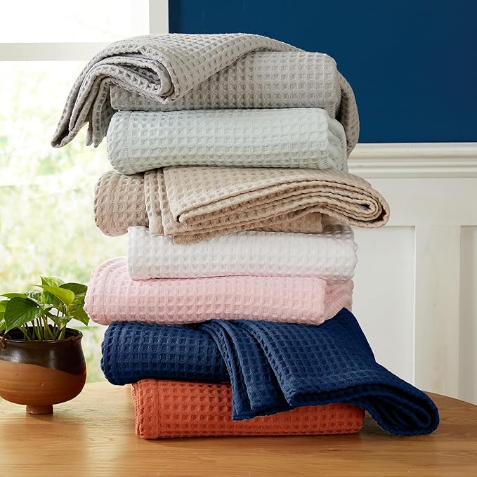 100% Cotton Waffle Weave Queen Bed Blanket | Soft, Breathable, and Lightweight Blanket for All-Seasons | Perfect for Layering | Brielle Collection (King, Ivory)