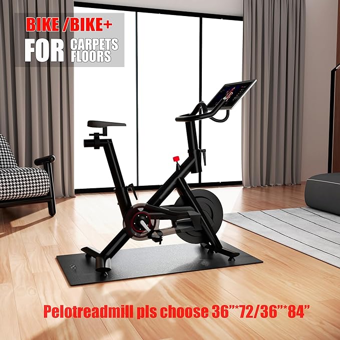 Bike Mat Compatible with Peloton Bike,Elliptical,Treadmill Mat, 6mm Thick, Under Exercise Bike Trainer Pad for Indoor Stationary Spin Bike Gym Equipment Hardwood Floor Carpet Protector