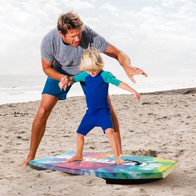 Goplus 41''/37''/33'' Lightweight Body Board for Beach, Surf Board with EPS Core, XPE Deck, HDPE Slick Bottom, Wrist Leash, Bodyboard for Kids Adults Surfing