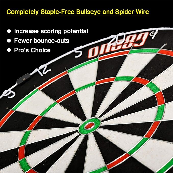 Gladiator Dartboard with Top-Grade African Sisal and Sword Edge Staple Free Wire Spider for Maximum Scoring Potential and Less Bounce Outs