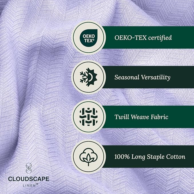 Cloud Scape Linen 100% Cotton Queen Size Blanket, Herringbone Pattern, Lightweight Summer Blanket,Best Gifts for Women, fits Full Size Bed, 92 x 92, Lavender Blue