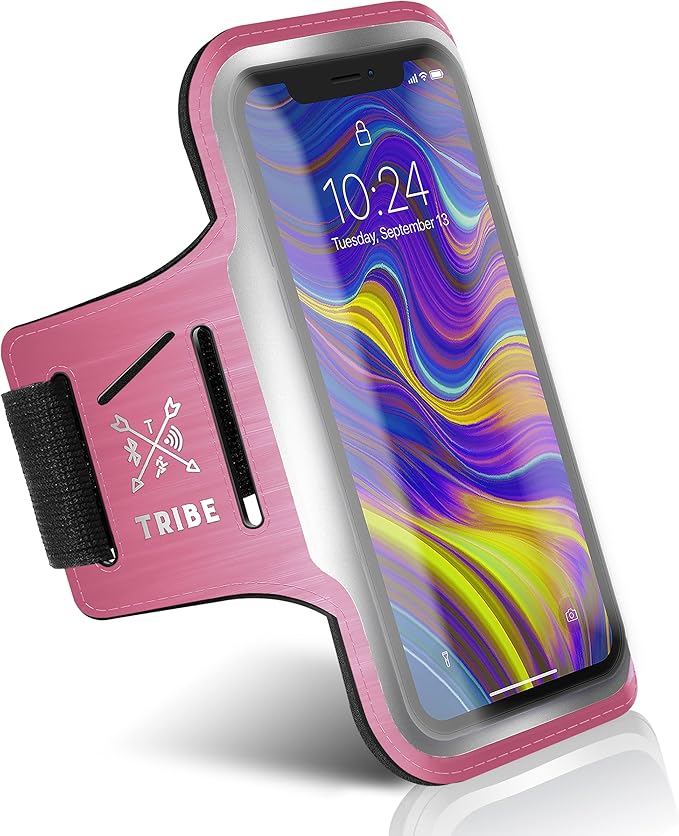 TRIBE Running Phone Holder Armband. iPhone & Galaxy Cell Phone Sports Arm Bands for Women, Men, Runners, Jogging, Walking, Exercise & Gym Workout. Fits All Smartphones. Adjustable Strap, CC/Key Pocket