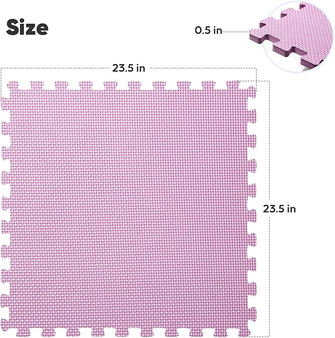 Home Gym Mat, Puzzle Exercise Mat, EVA Interlocking Foam Floor Tiles for Home Workout Equipment and Kids' Play Areas - Blue, 24 in x 24 in x ½ in - (Pink, 16 Pack(64 SQ FT))