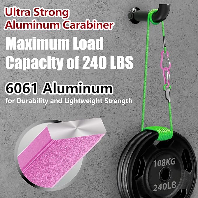 sprookber 3.2 Inch Aluminum Carabiner Clips D Ring, Caribeaner Spring Snap Hook with Keychain for Camping, Hiking, Gym & Outdoor Gear, Set of 10