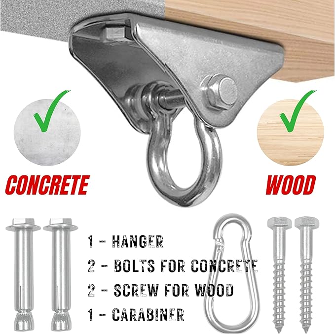 Yes4All Punching Bag Hanger, Stainless Steel Swivel Chain with 4 Snap Hooks for Heavy Bag, Gym Swing, Trapeze, and Hammock