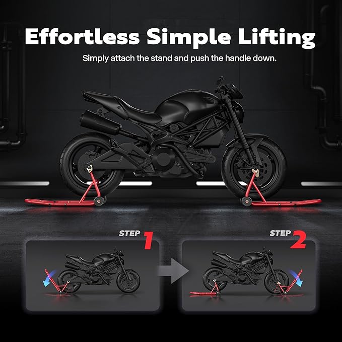 SPECSTAR Motorcycle Stands, 882 Lbs Capacity Front Rear Wheels Lift Combo with U+L Adjustable Swingarm Spool, Heavy Duty Paddock Stands for BMW Suzuki Yamaha Honda Kawasaki, Red