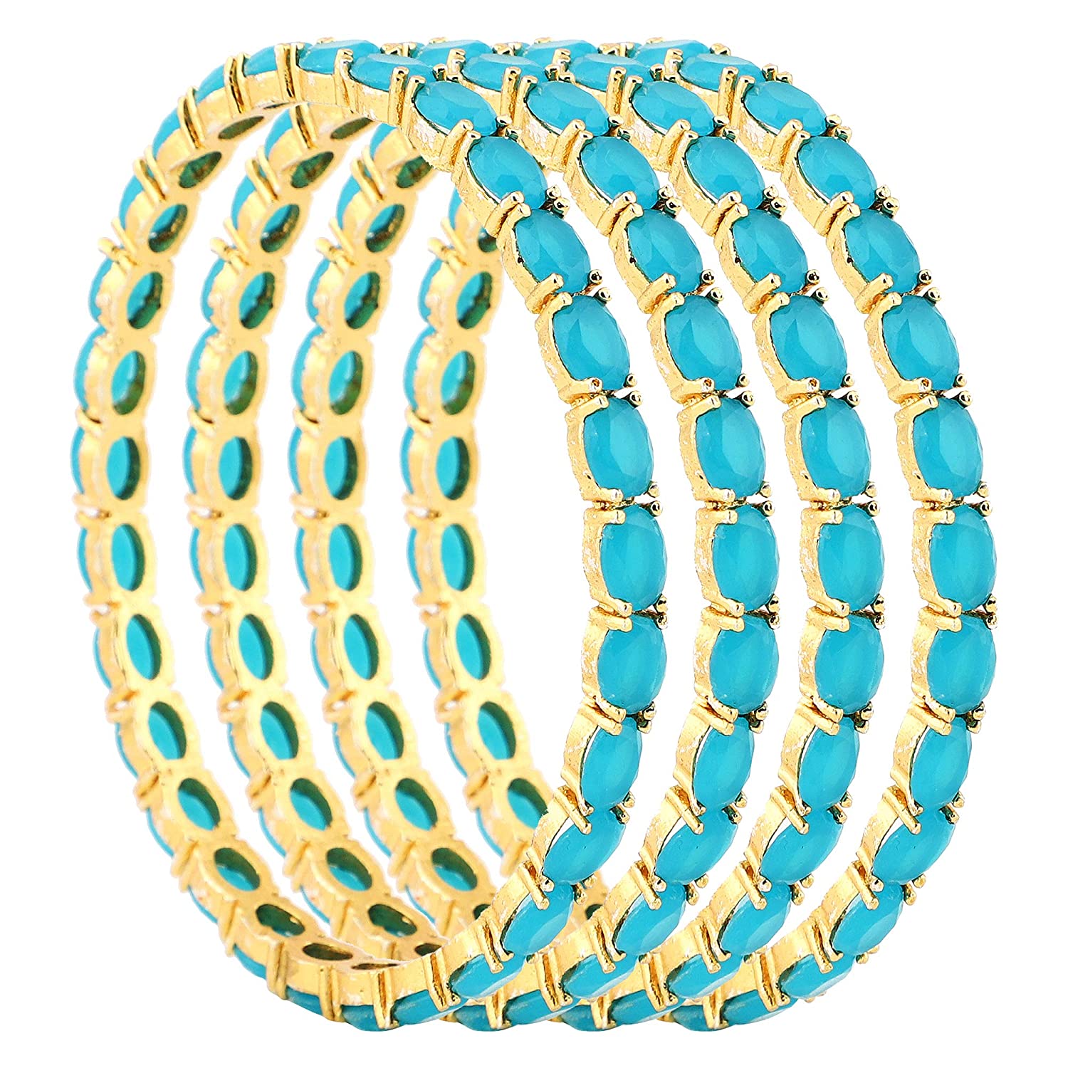 Gold-Polished Alloy Designer Sky Blue Combo Of Ad Bangles - The Pari