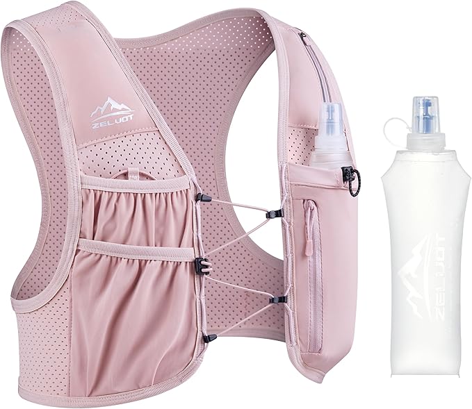 Running Vest for Women Men, USA Original Patent, Adjustable Chest Straps Running Hydration Vest with 500ml Soft Flask, Lightweight Reflective Hydration Backpack for Hiking Marathon