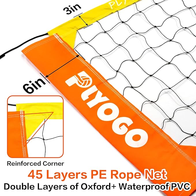 Volleyball Net for Backyard, Professional Portable Outdoor Heavy Duty Volleyball Net Set with Adjustable Aluminum Poles, Anti-Sag Design, Double Tension Adjuster for Beach, Grass |1680D Bag