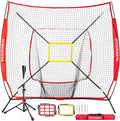 Storgem Baseball and Softball Practice Net 7×7ft Portable Hitting Pitching Batting Training Net Baseball Backstop Net with Batting Tee and Strike Zone and Bow Frame
